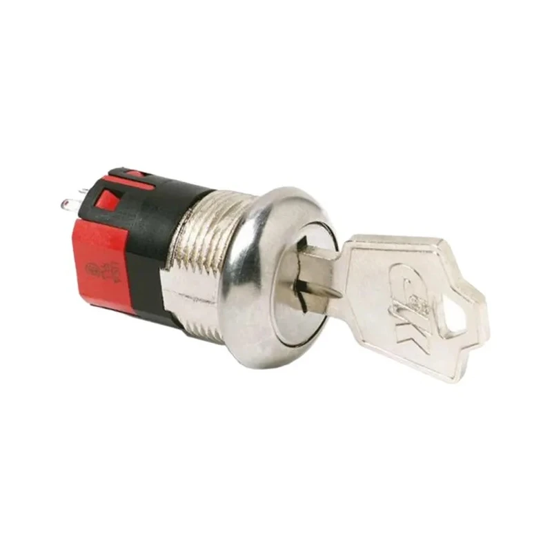 C & K Key Switch DPST 4A 2-Way Flat-Key Round Bezel Glass Filled Polyester Housing Y2011U2C203NQ