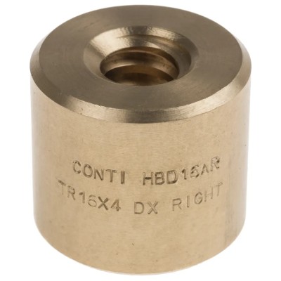 RS PRO 4 mm Cylindrical Bronze Nut For Lead Screw 16 mm 32 mm Length 1 Thread Start 862-5351