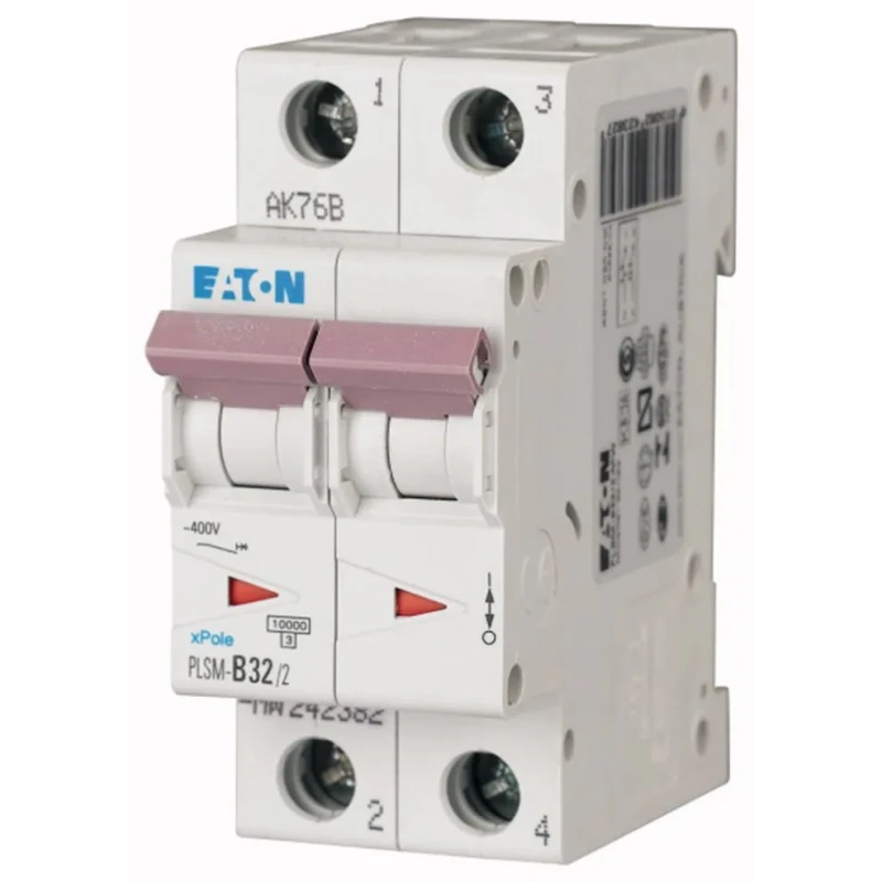 Eaton xPole Miniature Circuit Breaker 2-Pole 32A Type D 48 V DC 10 kA Breaking Capacity 242431 PLSM-D32/2-MW