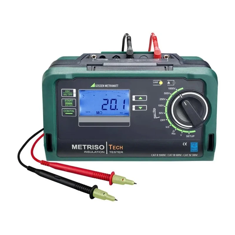 Gossen Metrawatt METRISO TECH Insulation Tester, 50 V Minimum, 1 kV Maximum, 199 GΩ Resistance, Digital and Analogue M550P