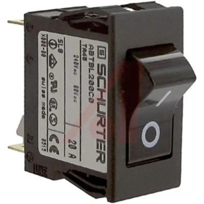 Schurter TA35 ABT Thermal Circuit Breaker 20A Current Rating 2-Pole Panel Mount Rocker Reset Actuator 240V AC 60V DC 