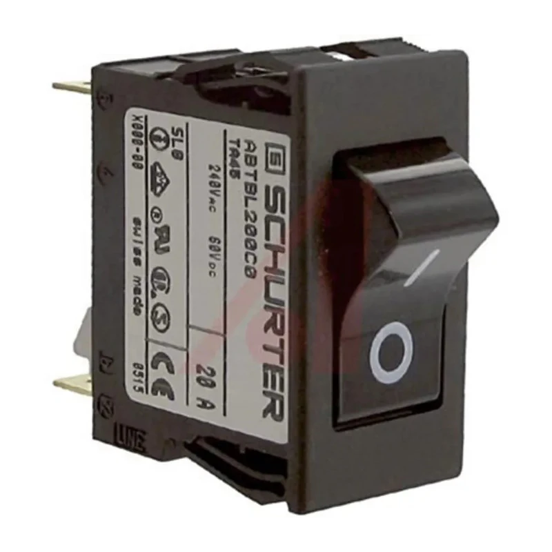 Schurter TA35 ABT Thermal Circuit Breaker 20A Current Rating 2-Pole Panel Mount Rocker Reset Actuator 240V AC 60V DC 