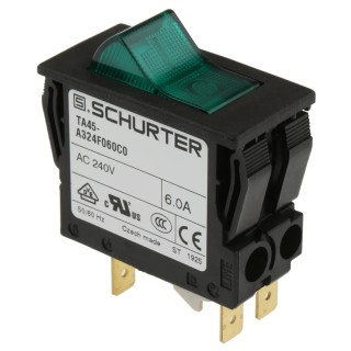Schurter Thermal Circuit Breaker 6A 2-Pole Panel Mount Snap-In Terminal Rocker Reset TA35 TA45 Series 4430.0990