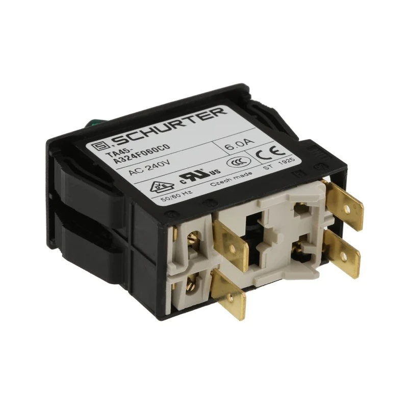 Schurter Thermal Circuit Breaker 6A 2-Pole Panel Mount Snap-In Terminal Rocker Reset TA35 TA45 Series 4430.0990
