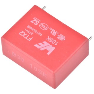 Wurth Elektronik Polypropylene Film Capacitor X2, ±10 % Tolerance, 1 μF, 630 V dc, 275 V ac, Through Hole Mount, WCAP-FTX2