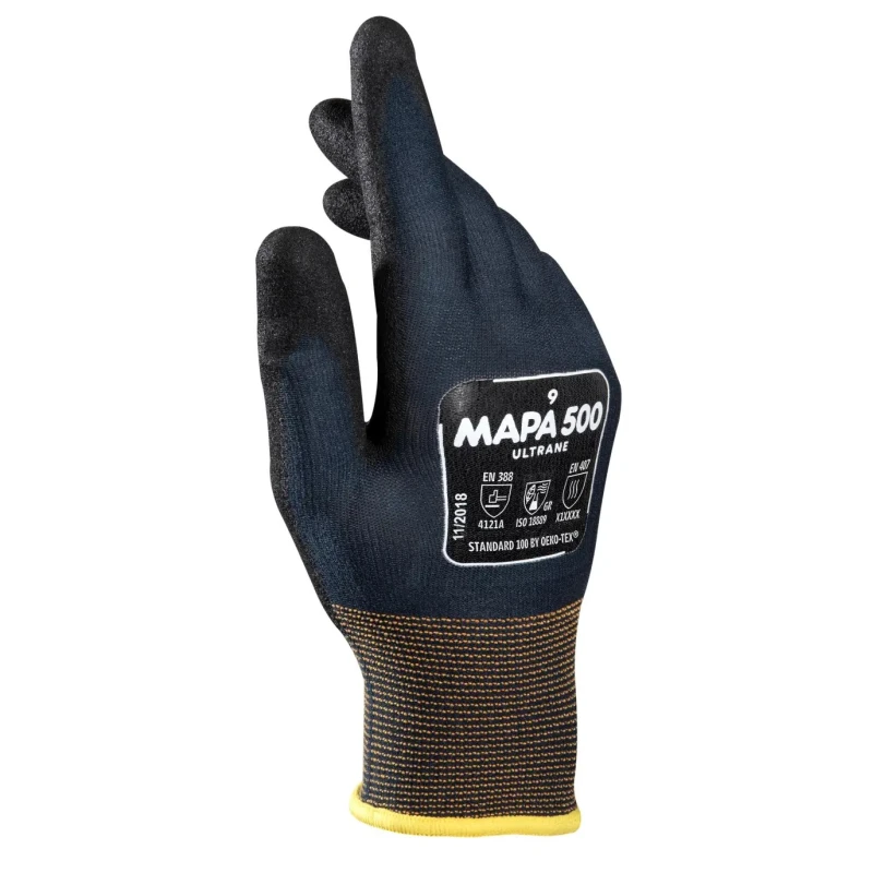 Mapa ULTRANE 500 Black Nitrile Work Gloves Size 10 Nitrile Coating Safety Standard EN 388 4-2-1 500