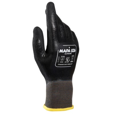Mapa Black Nitrile Coated Work Gloves Size 8, Oil Proof with Abrasion Resistance ULTRANE 526