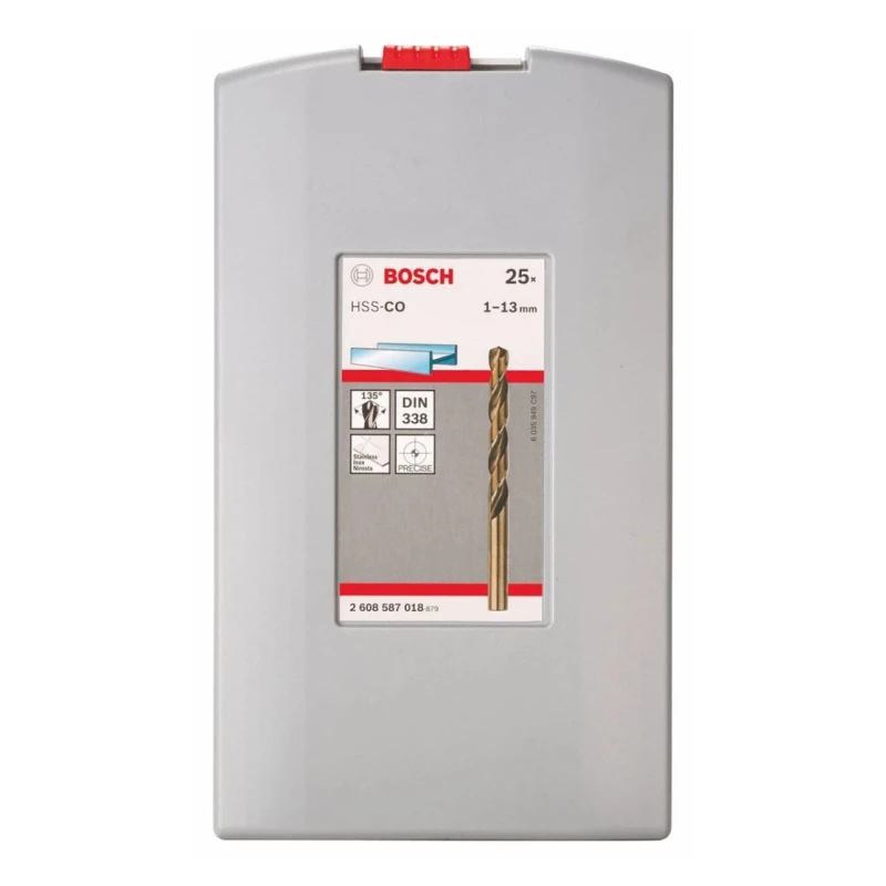 Bosch 25-Piece Twist Drill Bit Set for Metal with HSS-Co Material, 1 mm to 13 mm Sizes 2608587018