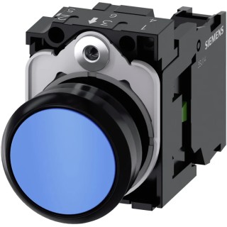Siemens SIRIUS ACT 3SU11 Series Panel Mount Push Button Complete Unit, 22 mm Cutout, Blue, SPST, IP66 3SU1100-0AB50-1BA0