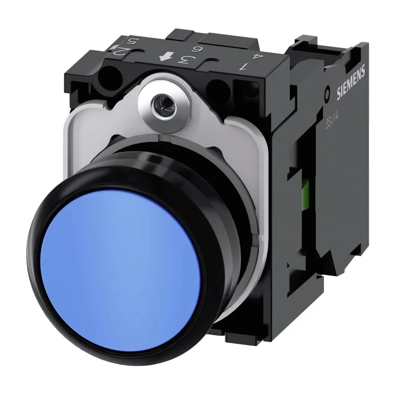 Siemens SIRIUS ACT 3SU11 Series Panel Mount Push Button Complete Unit, 22 mm Cutout, Blue, SPST, IP66 3SU1100-0AB50-1BA0