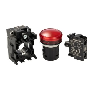 Siemens Panel Mount Red LED Pilot Light 3SU1102-6AA20-1AA0, 22 mm Cutout, 24 V AC/DC, IP67 IP69K IP66, Round