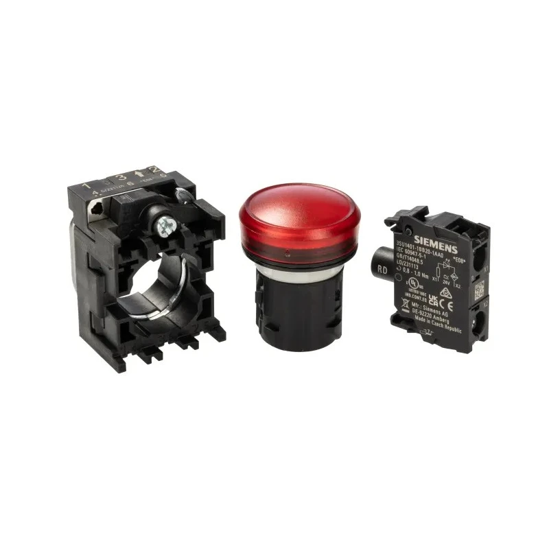 Siemens Panel Mount Red LED Pilot Light 3SU1102-6AA20-1AA0, 22 mm Cutout, 24 V AC/DC, IP67 IP69K IP66, Round