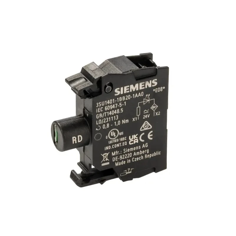 Siemens Panel Mount Red LED Pilot Light 3SU1102-6AA20-1AA0, 22 mm Cutout, 24 V AC/DC, IP67 IP69K IP66, Round