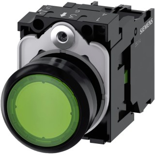 Siemens SIRIUS ACT Illuminated Push Button Complete Unit Panel Mount 22mm Cutout Green SPST IP66 3SU1102-0AB40-1BA0