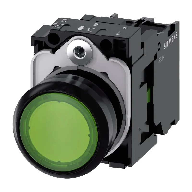 Siemens SIRIUS ACT Illuminated Push Button Complete Unit Panel Mount 22mm Cutout Green SPST IP66 3SU1102-0AB40-1BA0