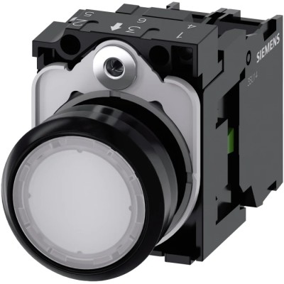 Siemens SIRIUS ACT 3SU11 Series Illuminated Push Button Complete Unit Panel Mount 22mm Cutout White SPST 3SU1102-0AB60-1BA0