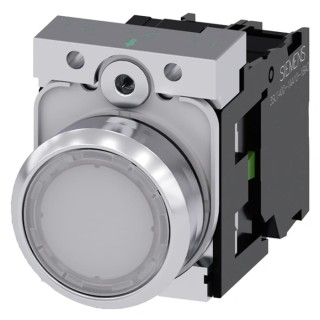 Siemens SIRIUS ACT 3SU11 Series Illuminated Push Button Complete Unit, Panel Mount, 22 mm Cutout, White 3SU1152-0AB60-1BA0
