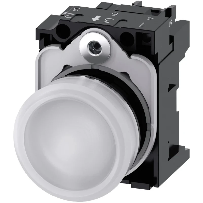 Siemens Panel Mount White LED Pilot Light, SIRIUS ACT 3SU11 Series, 22 mm Cutout, 230V AC, IP20, Round 3SU1156-6AA60-1AA0