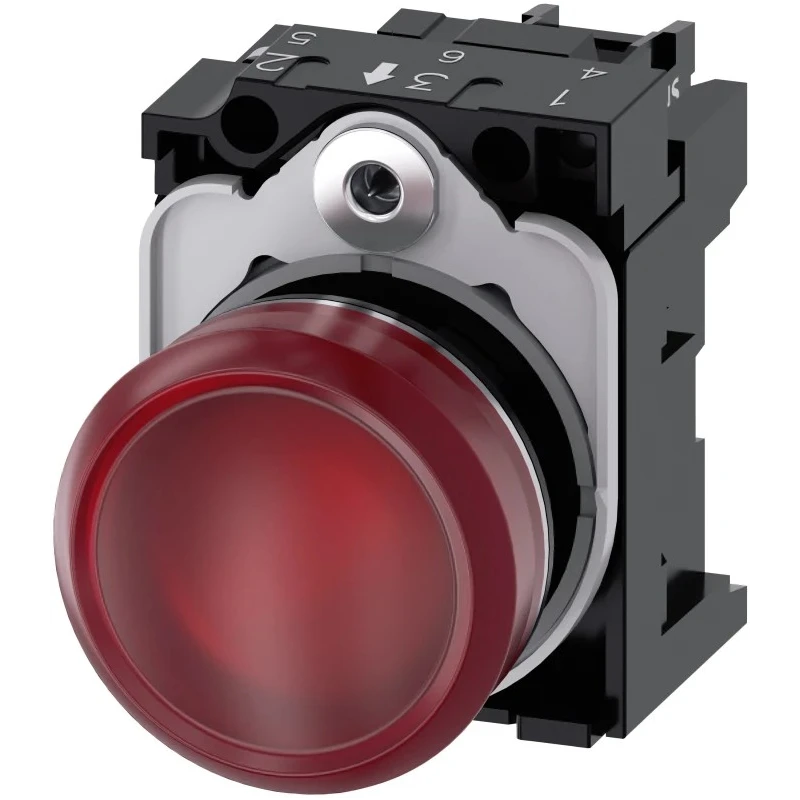 Siemens Panel Mount Red LED Pilot Light 22 mm Cutout 230V AC Metal Body IP20 Round 3SU1156-6AA20-1AA0