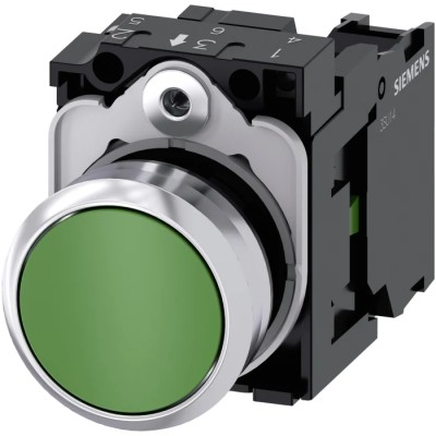 Siemens SIRIUS ACT Push Button Complete Unit Panel Mount 22 mm Cutout Green SPST IP66 IP67 IP69K 3SU1150-0AB40-1BA0
