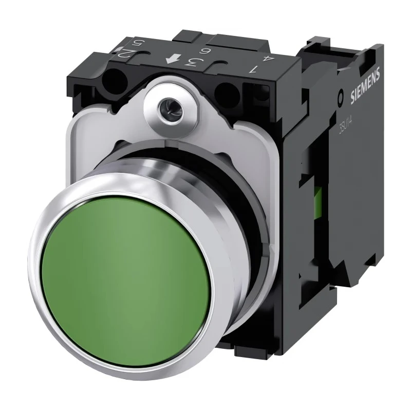 Siemens SIRIUS ACT Push Button Complete Unit Panel Mount 22 mm Cutout Green SPST IP66 IP67 IP69K 3SU1150-0AB40-1BA0