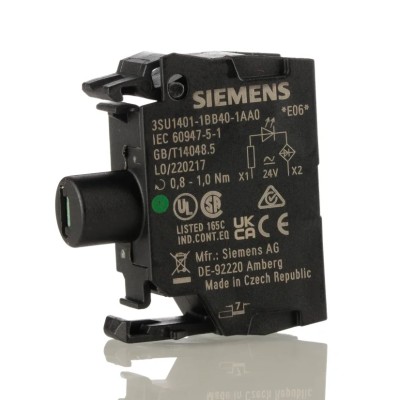 Siemens SIRIUS ACT Series Green LED Light Block with Screw Terminals 24 V AC/DC 20mA Current Rating 3SU1401-1BB40-1AA0