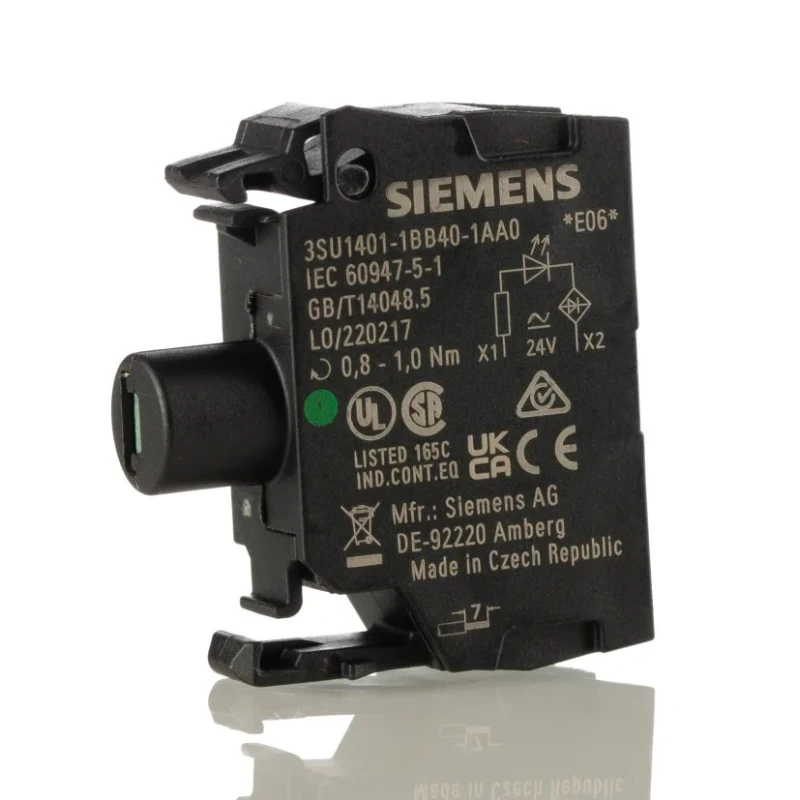 Siemens SIRIUS ACT Series Green LED Light Block with Screw Terminals 24 V AC/DC 20mA Current Rating 3SU1401-1BB40-1AA0