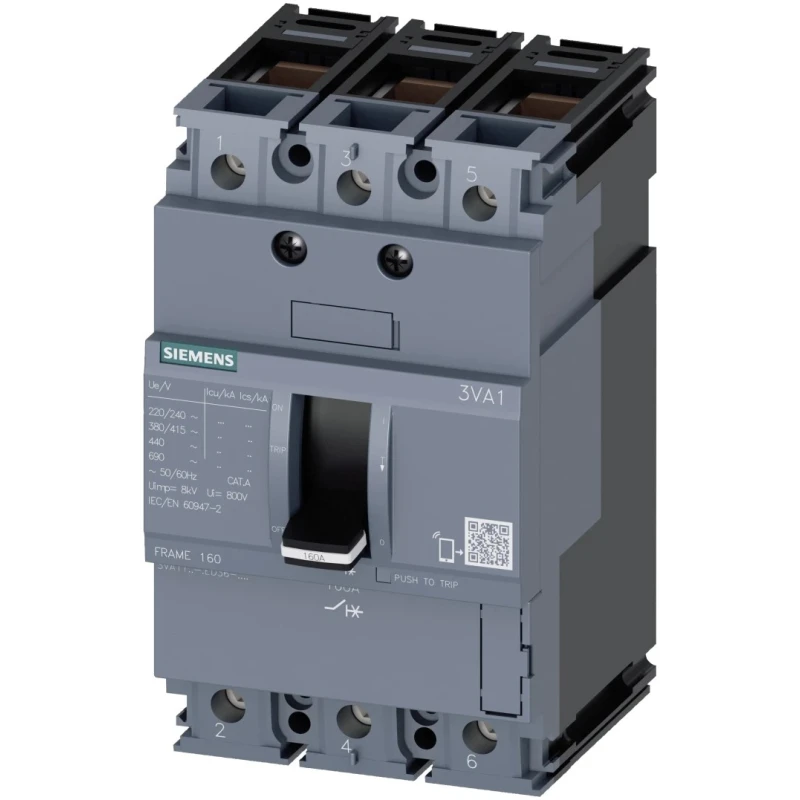 Siemens SENTRON Molded Case Circuit Breaker 3-Pole 100A Breaking Capacity 25kA Fixed 3VA1110-3ED36-0AA0