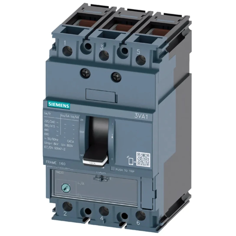 Siemens SENTRON Molded Case Circuit Breaker 3-Pole 50A Breaking Capacity 25 kA Fixed Mount 3VA1150-3EE36-0AA0