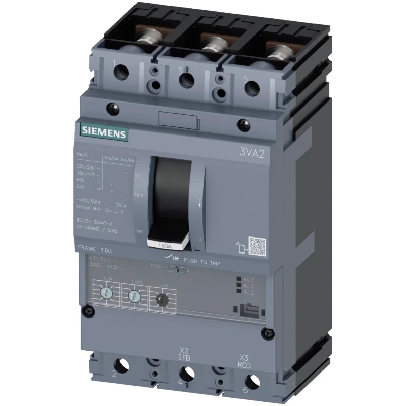 Siemens SENTRON 3VA Molded Case Circuit Breaker 3-Pole 100A 55kA Breaking Capacity Fixed 3VA2110-5HL32-0AA0