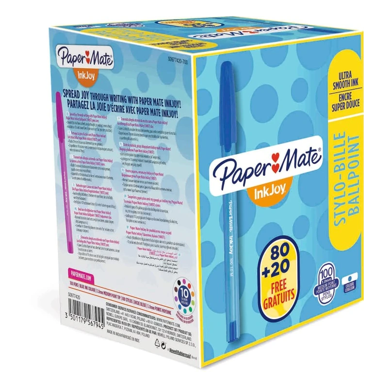 Paper Mate Ink Pen Blue Ball Point Ink, 1 mm Tip Size S0977420