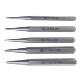 RS PRO 5-Piece Centre Punch Set, Centre Punch, 3.97mm Shank, 105mm Overall 875-4752