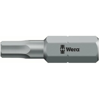 Wera Hexagonal Plus Screwdriver Bit 3 mm Size, 0.25 mm Hex Drive Tip, Chrome Plated Stainless Steel 05056343001