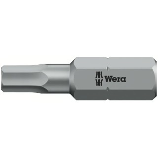 Wera Hex-Plus Screwdriver Bit 4 mm Size, 0.25 mm Hex Drive Tip, Plastic Chrome Plated Stainless Steel 05056320001