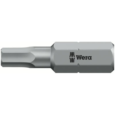 Wera Hex-Plus Screwdriver Bit 4 mm Size, 0.25 mm Hex Drive Tip, Plastic Chrome Plated Stainless Steel 05056320001