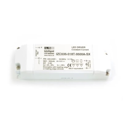 Intelligent LED Solutions 18W 1 Output Constant Current Dimmable LED Driver, 26V to 52V, 350mA IP20 