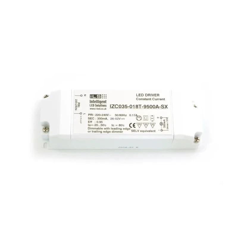 Intelligent LED Solutions 18W 1 Output Constant Current Dimmable LED Driver, 26V to 52V, 350mA IP20 