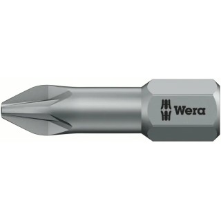 Wera Screwdriver Bit, 6.35 mm Tip, PZ3 Pozidriv Tip, Hex Drive, 25 mm Overall Length 05056825001