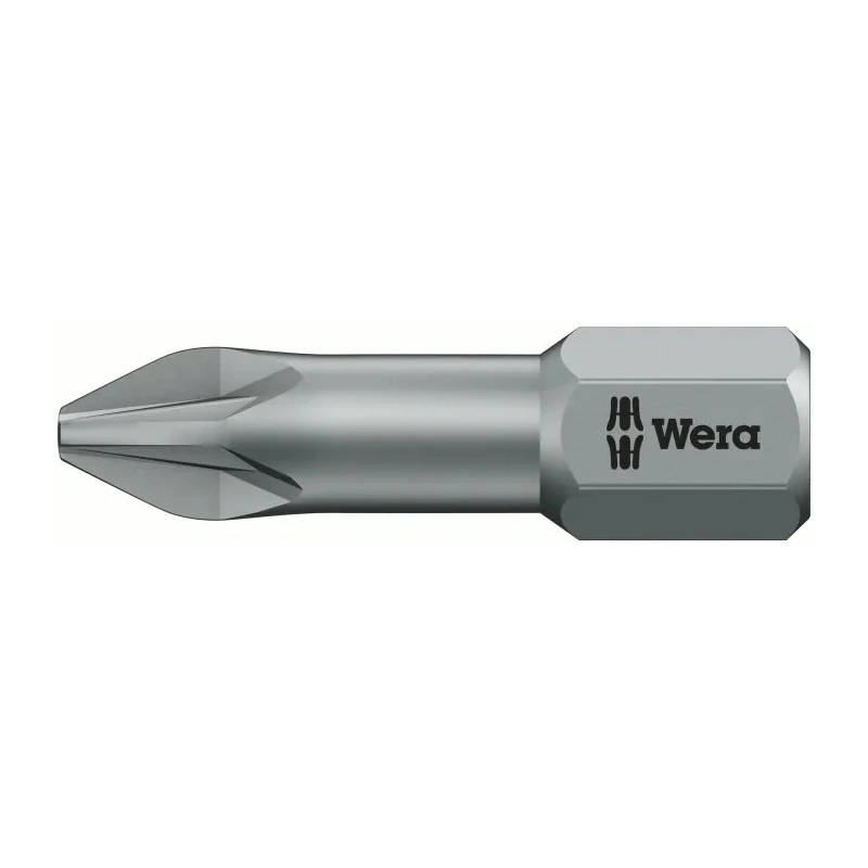 Wera Screwdriver Bit, 6.35 mm Tip, PZ3 Pozidriv Tip, Hex Drive, 25 mm Overall Length 05056825001
