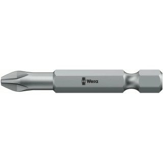 Wera Screwdriver Bit, 1/4 in Hex Drive, PH2 Tip Stainless Steel Chrome Plated 05059810001
