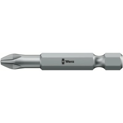 Wera Screwdriver Bit, 1/4 in Hex Drive, PH2 Tip Stainless Steel Chrome Plated 05059810001