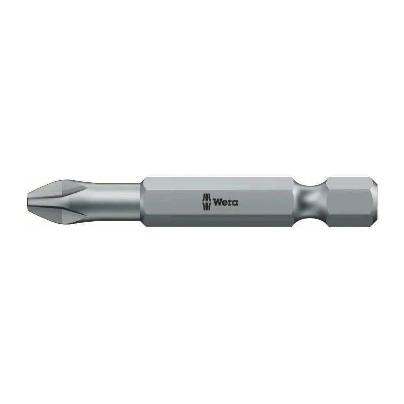 Wera Screwdriver Bit, 1/4 in Hex Drive, PH2 Tip Stainless Steel Chrome Plated 05059810001
