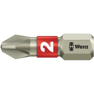 Wera Stainless Steel Screwdriver Bit PH2 25 mm Tip Hex Drive 05071011001