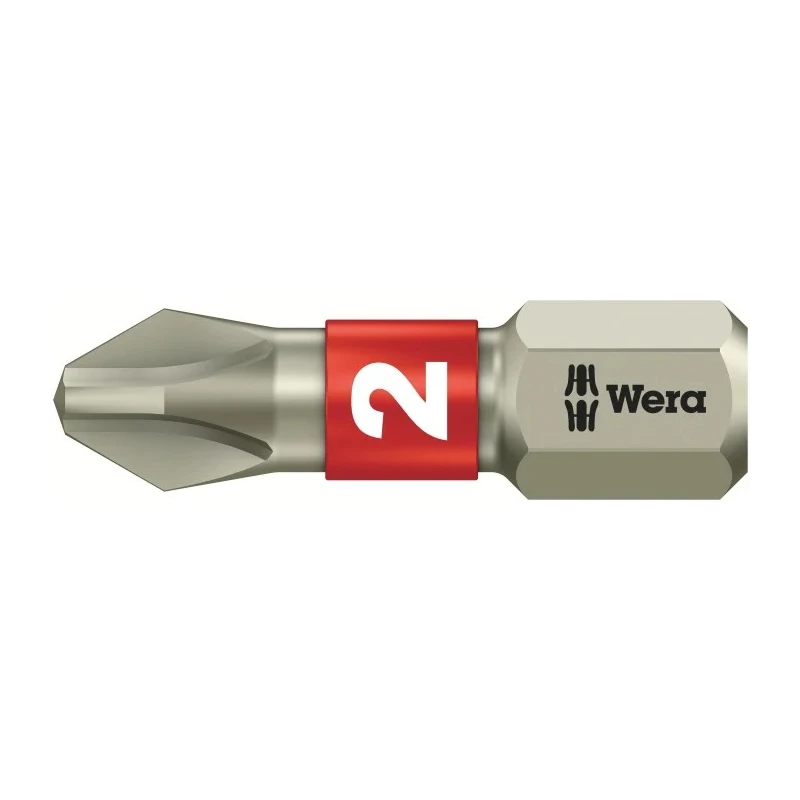 Wera Stainless Steel Screwdriver Bit PH2 25 mm Tip Hex Drive 05071011001