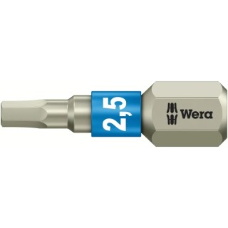 Wera Hex Screwdriver Bit Stainless Steel 2.5 mm Tip, 1/4 in Drive, 25mm Overall Length 05071072001