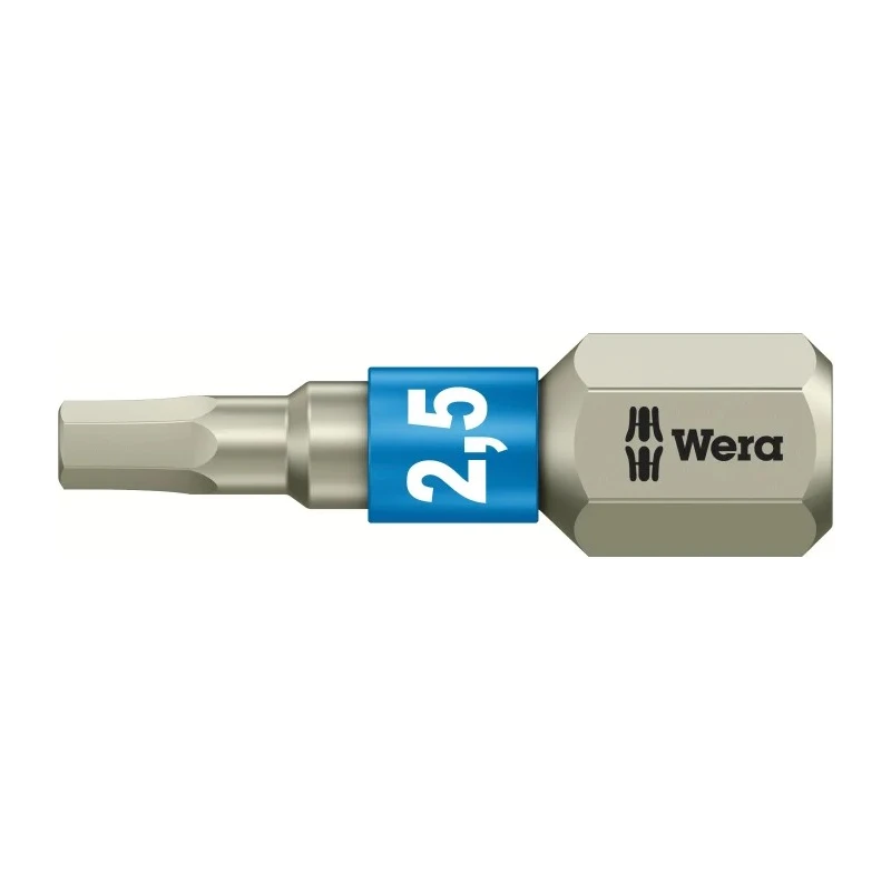Wera Hex Screwdriver Bit Stainless Steel 2.5 mm Tip, 1/4 in Drive, 25mm Overall Length 05071072001