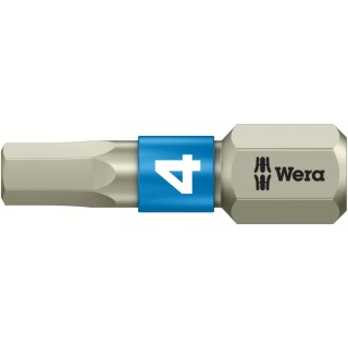 Wera Hex Screwdriver Bit, 6.35 mm Drive Size, 4 mm Tip, Hex Drive Type, 25 mm Overall Length 05071074001