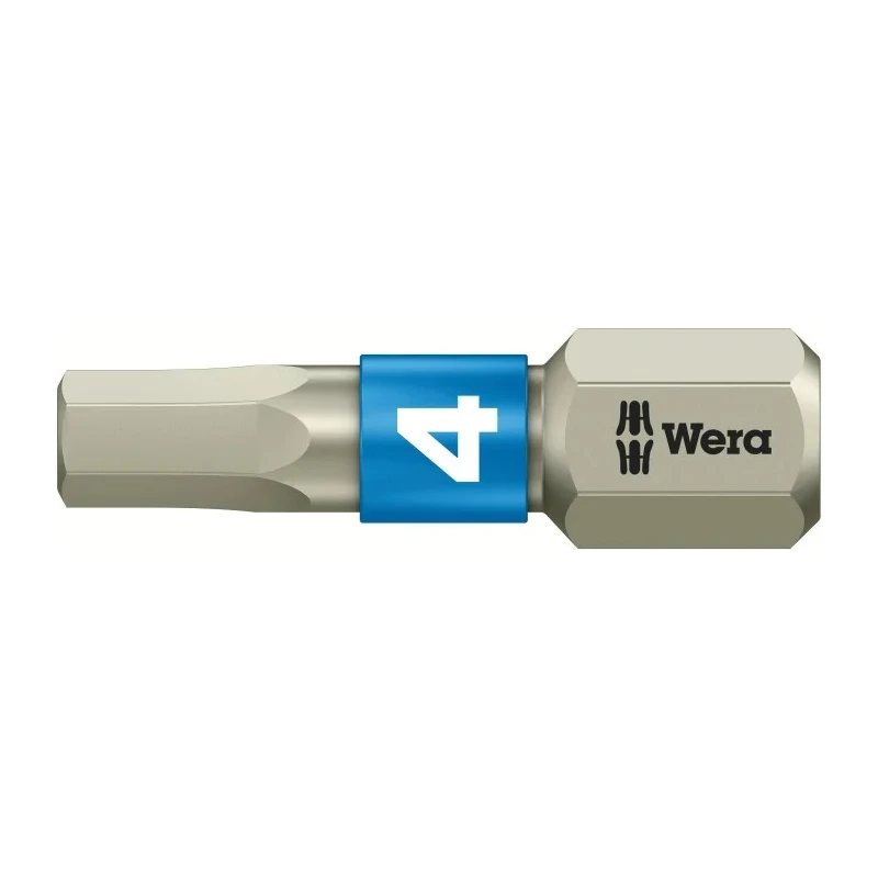 Wera Hex Screwdriver Bit, 6.35 mm Drive Size, 4 mm Tip, Hex Drive Type, 25 mm Overall Length 05071074001