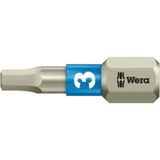 Wera Hex Stainless Steel Screwdriver Bit, 3 mm Size, 6.35 mm Hex Drive, 25 mm Length 05071073001