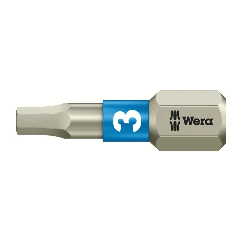 Wera Hex Stainless Steel Screwdriver Bit, 3 mm Size, 6.35 mm Hex Drive, 25 mm Length 05071073001